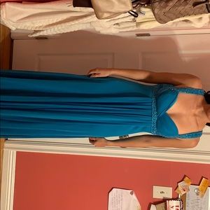 Teal floor length prom dress